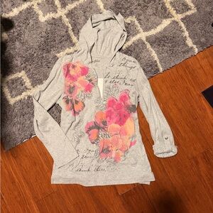 Y2K Floral Gray thin Hoodie top layered long for leggings